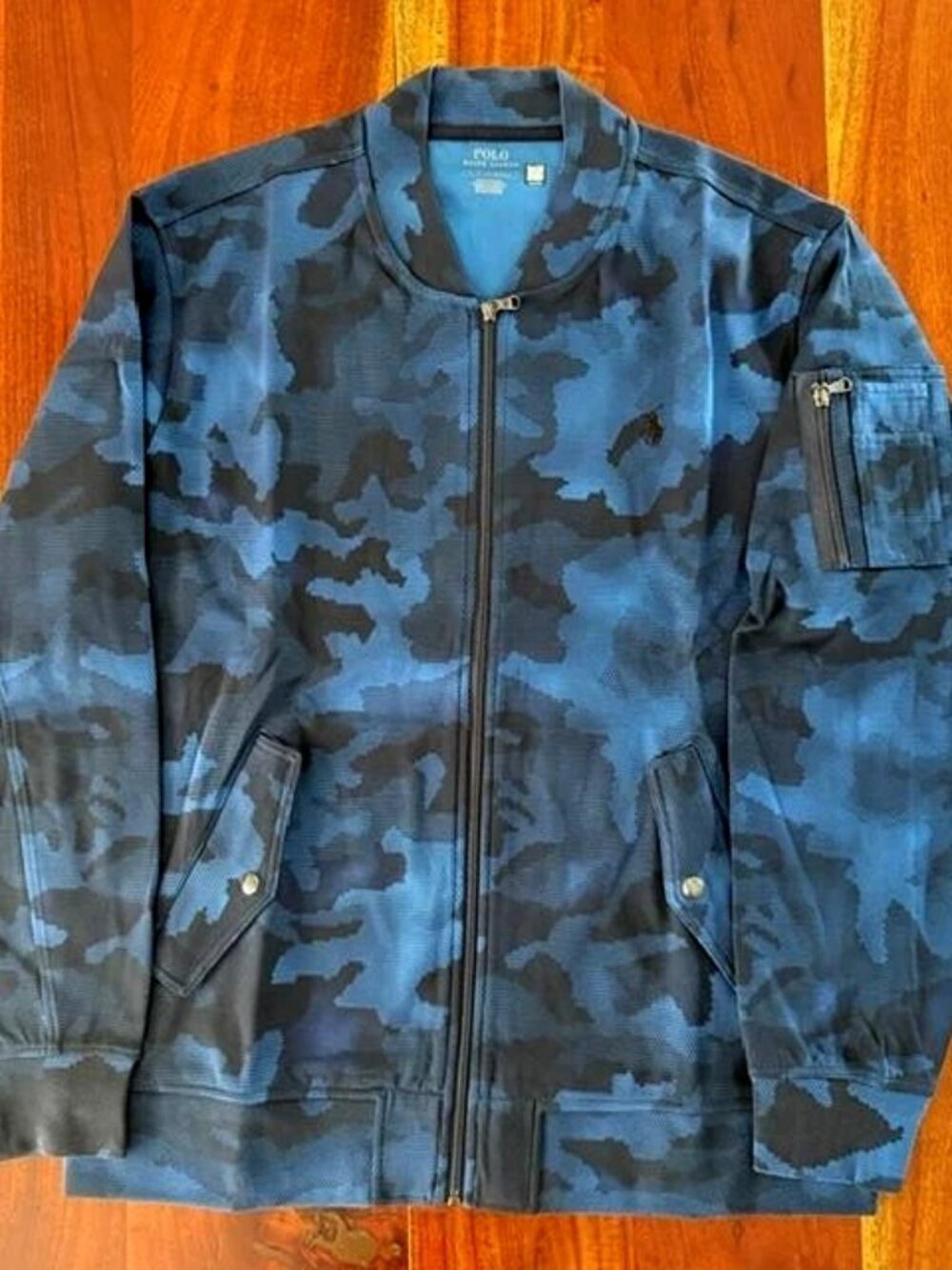 NWT XL SET Polo Ralph Lauren Blue Camo Double-Knit Cargo Bomber and Joggers VHTF - Picture 7 of 16